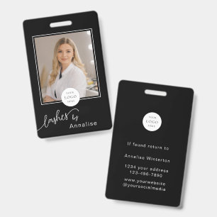Lash Stylist Minimal Black White Script Logo Photo Badge