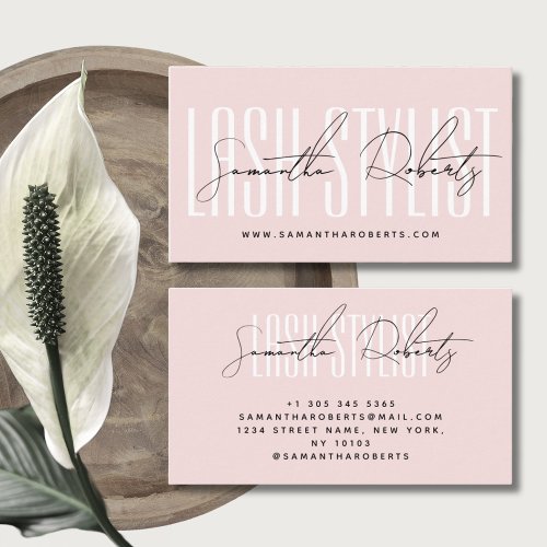 Lash stylist modern typography blush pink business card