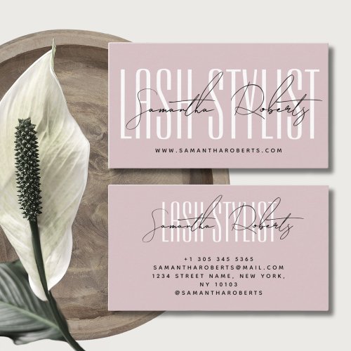 Lash stylist modern typography neutral pink business card