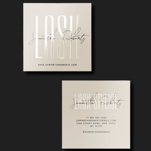 Lash stylist modern typography script beige raised spot UV business card
