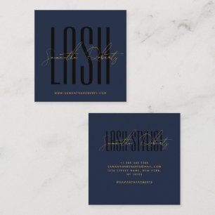 Lash stylist modern typography script blue square business card