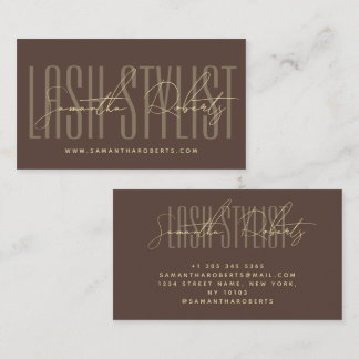Lash stylist modern typography script brown business card