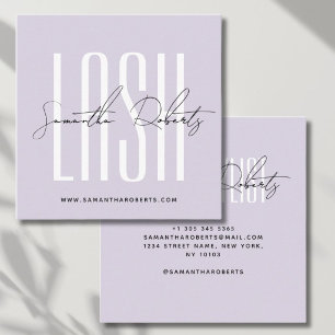 Lash stylist modern typography script lilac square business card