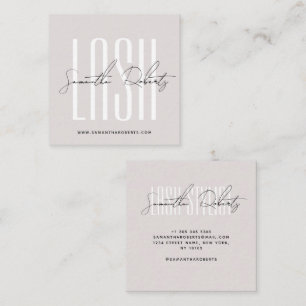 Lash stylist modern typography script pearl pink square business card