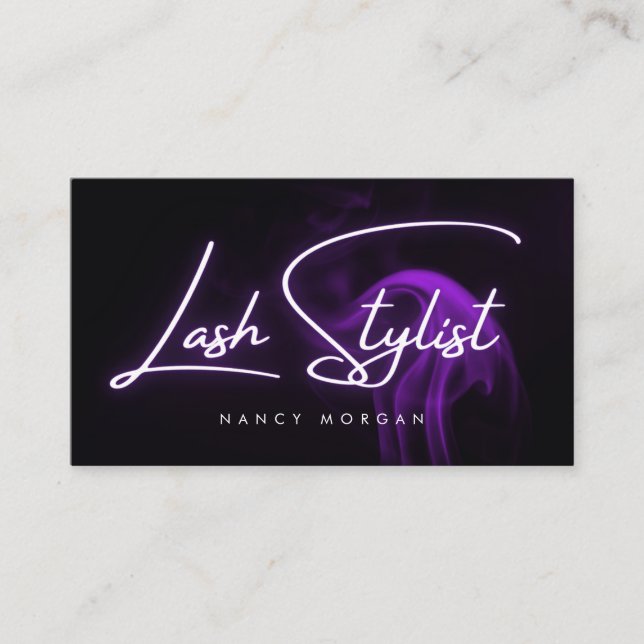 Lash Stylist Typography Purple Neon  Business Card (Front)