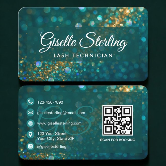 Lash Tech Glitter QR Code Business Card (Creator Uploaded)