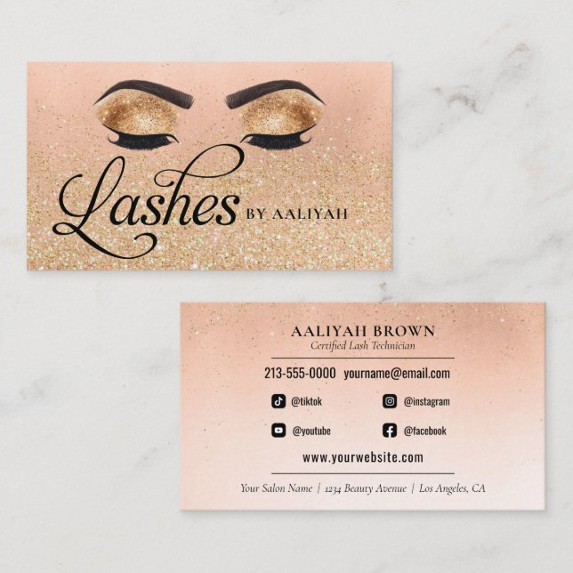 Lash Tech Gold Glam Glitter Eyes Beauty Salon Business Card (Front/Back)