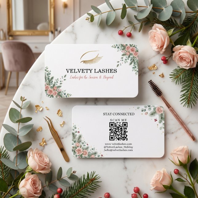Lash Tech Holiday Botanical Business Card QR Code (Lash Tech Holiday Botanical Business Card QR Code)