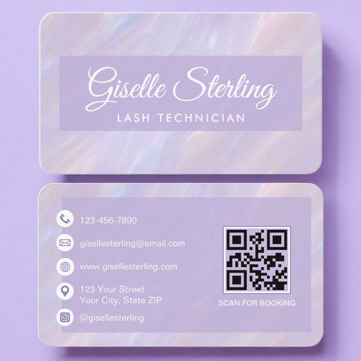 Lash Tech Opal Holographic QR Code Professional Business Card