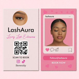 Lash Tech Pink Instagram QR Code Photo Business Card