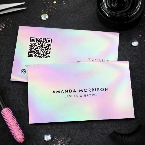 Lash Tech QR Code Holographic Business Card