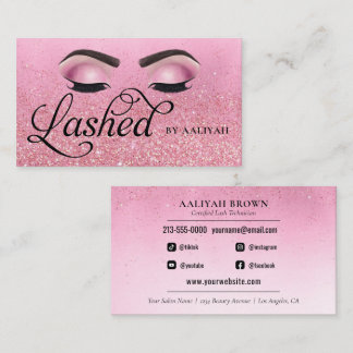Lash Tech Rose Red Pink Glam Glitter Eyes Business Card