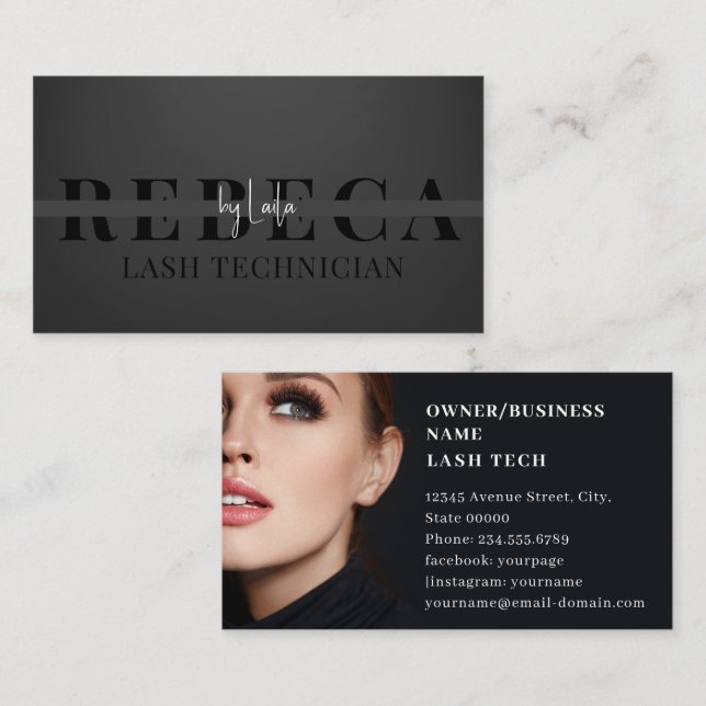 Lash Tech Salon Photo Black Luxury Business Card (Front/Back)