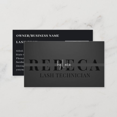 Lash Tech Salon Photo Black Luxury QR Code Business Card