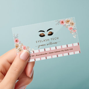 Lash Tech Salon Pink Floral  Clear Business Cards