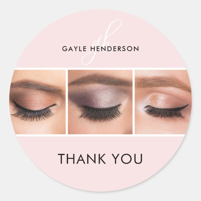 Lash Tech Studio Script Monogram Photo Thank You Classic Round Sticker (Front)