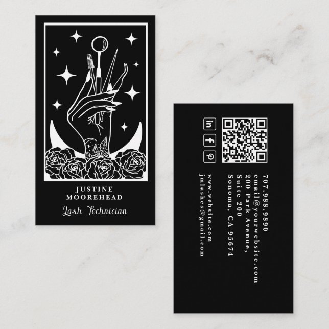 Lash Tech Tarot Card Black Business Card (Front/Back)