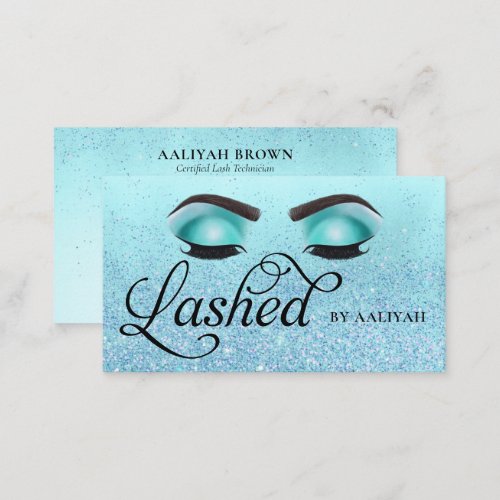 Lash Tech Turquoise Blue Glam Glitter Eyes Business Card