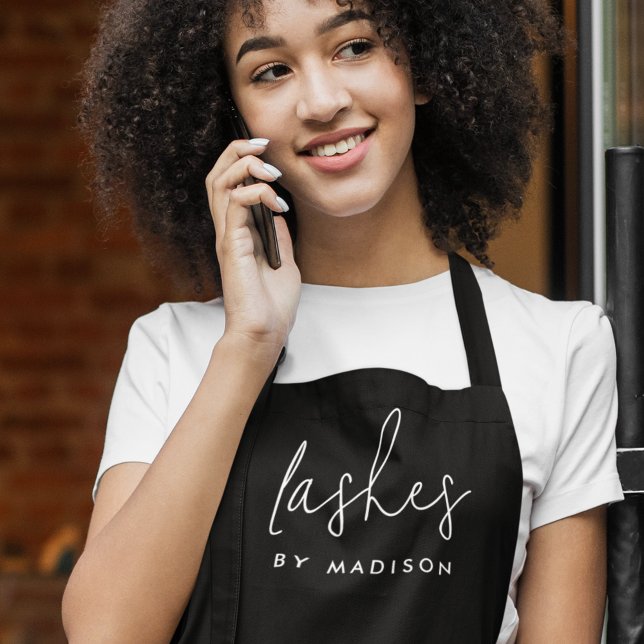 Lash Technician Beauty Esthetician Black Script Apron (Creator Uploaded)