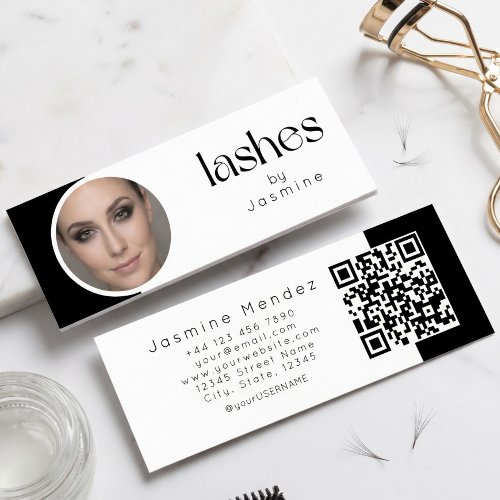 Lash Technician Black And White Photo Qr Mini Business Card