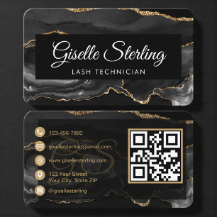 Lash Technician Black Gold QR Code Business Card
