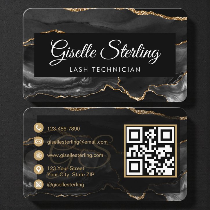 Lash Technician Black Gold QR Code Business Card