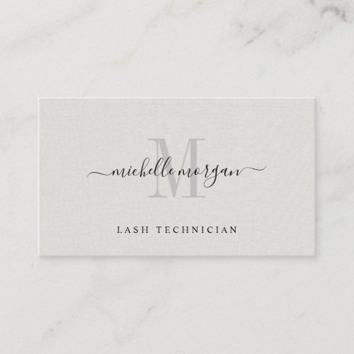 Lash Technician Monogrammed Faux Linen Business Card