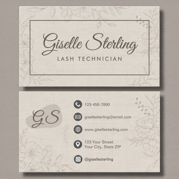 Lash Technician Neutral Linen Floral Elegant Business Card