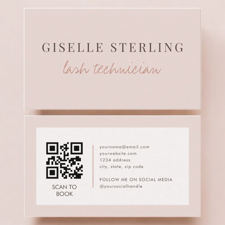 Lash Technician QR Code Blush Pink Business Card