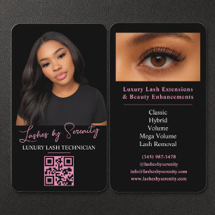 Lash Technician QR Code Luxury Black Pink Beauty Business Card
