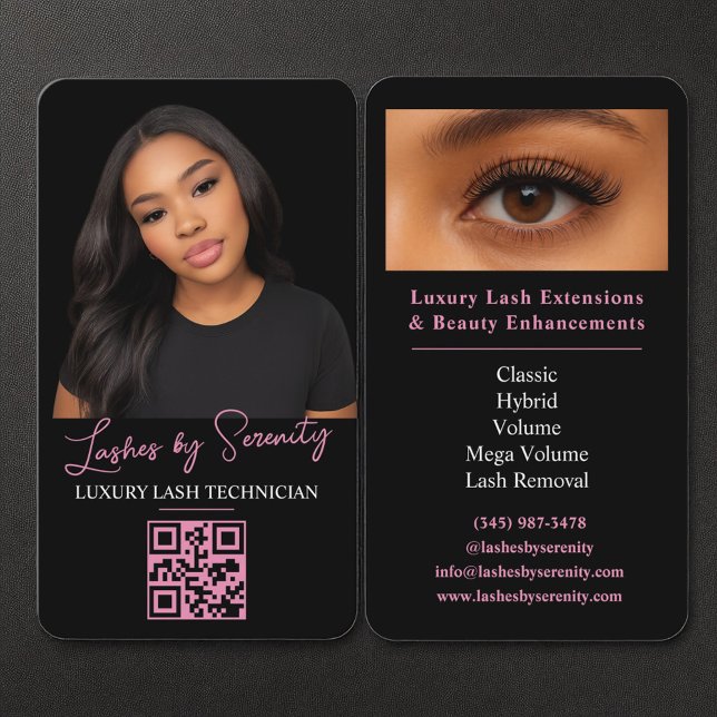 Lash Technician QR Code Luxury Black Pink Beauty Business Card (Creator Uploaded)