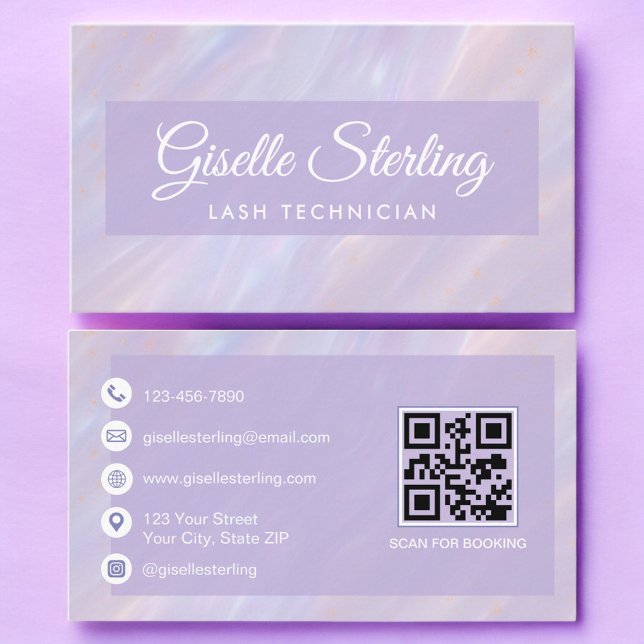Lash Technician QR Code Pastel Opal Holographic Business Card (Creator Uploaded)