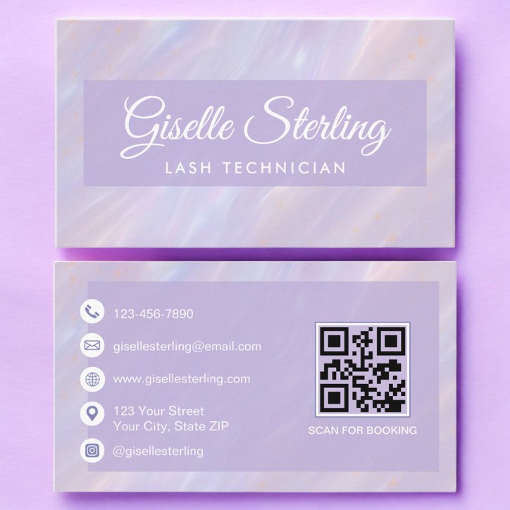 Lash Technician QR Code Pastel Opal Holographic Business Card