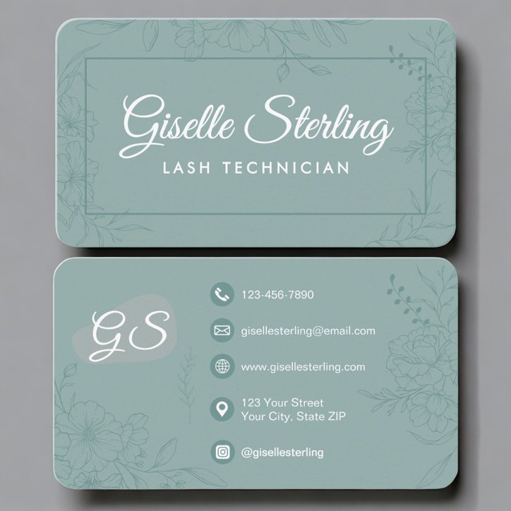 Lash Technician Teal Green Floral Business Card