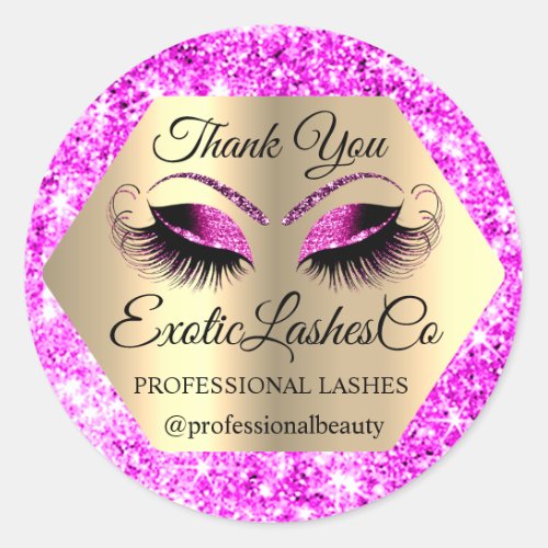 Lash Thank YOU  Makeup Artist Gold  Eye Hot Pink Classic Round Sticker