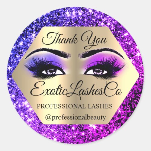 Lash Thank YOU  Makeup Artist Gold  Eye Pink Viole Classic Round Sticker