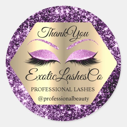 Lash Thank YOU  Makeup Artist Gold  Eyes Pink Classic Round Sticker