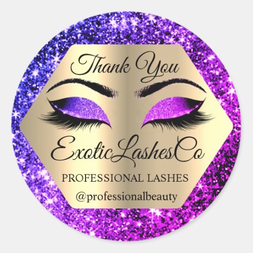 Lash Thank YOU  Makeup Artist Gold  Eyes PINK PURP Classic Round Sticker
