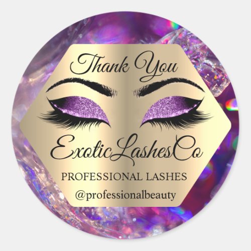 Lash Thank YOU  Makeup Artist Gold  Eyes PUrple Classic Round Sticker