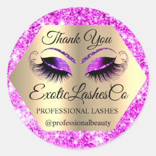 Lash Thank YOU Makeup Artist Gold Glitter Hot Pink Classic Round Sticker