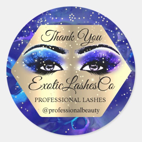 Lash Thank YOU  Makeup Artist Open Eyes Blue Gold Classic Round Sticker