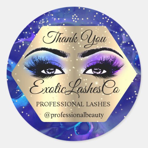 Lash Thank YOU  Makeup Artist Open Eyes Blue Purpl Classic Round Sticker