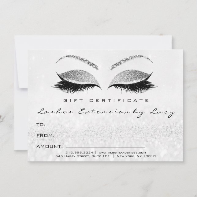 Lash White Silver Makeup Certificate Gift Glitter (Front)