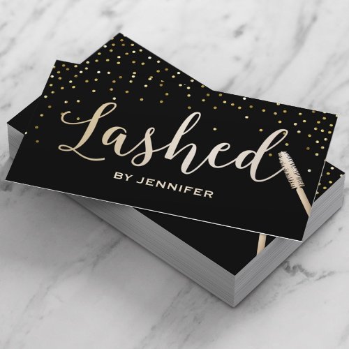 Lashed Gold Script Gold Confetti Eyelash Extension Business Card