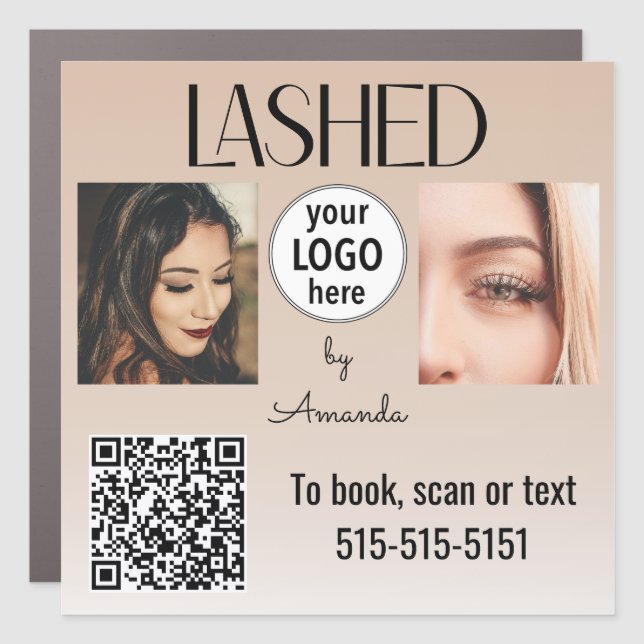 Lashed Minimalist Script Photo Logo QR Code Car Magnet (Front)