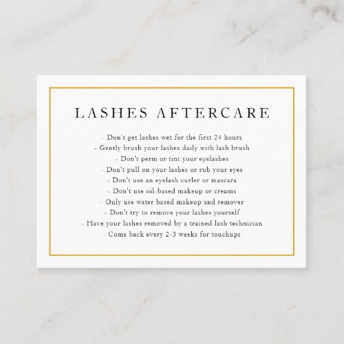 Lashes Aftercare Elegant Gold and White Monogram Business Card