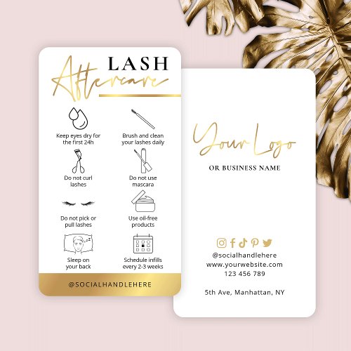 Lashes Aftercare Guide White  Gold Lash Salon Business Card