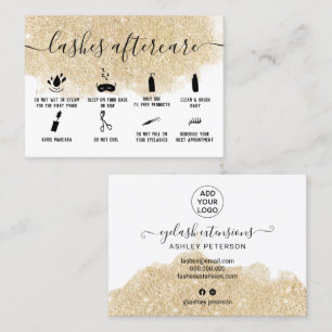 lashes aftercare illustrations gold glitter business card