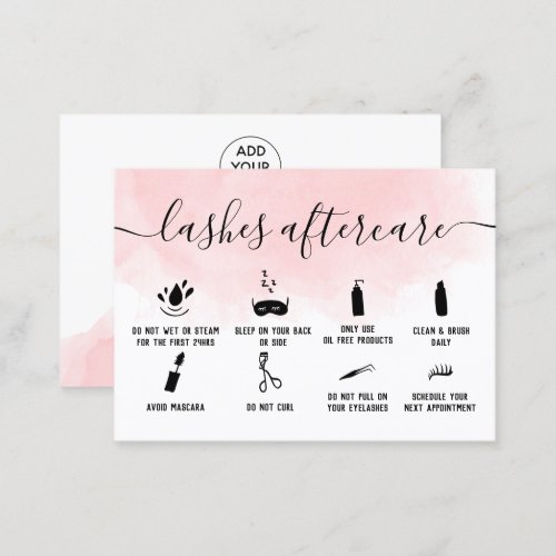 lashes aftercare illustrations pink watercolor business card