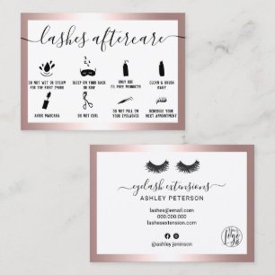 Lashes aftercare illustrations rose gold foil business card